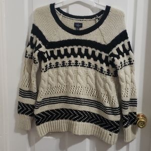 Black and White American Eagle Cable Knit Sweater